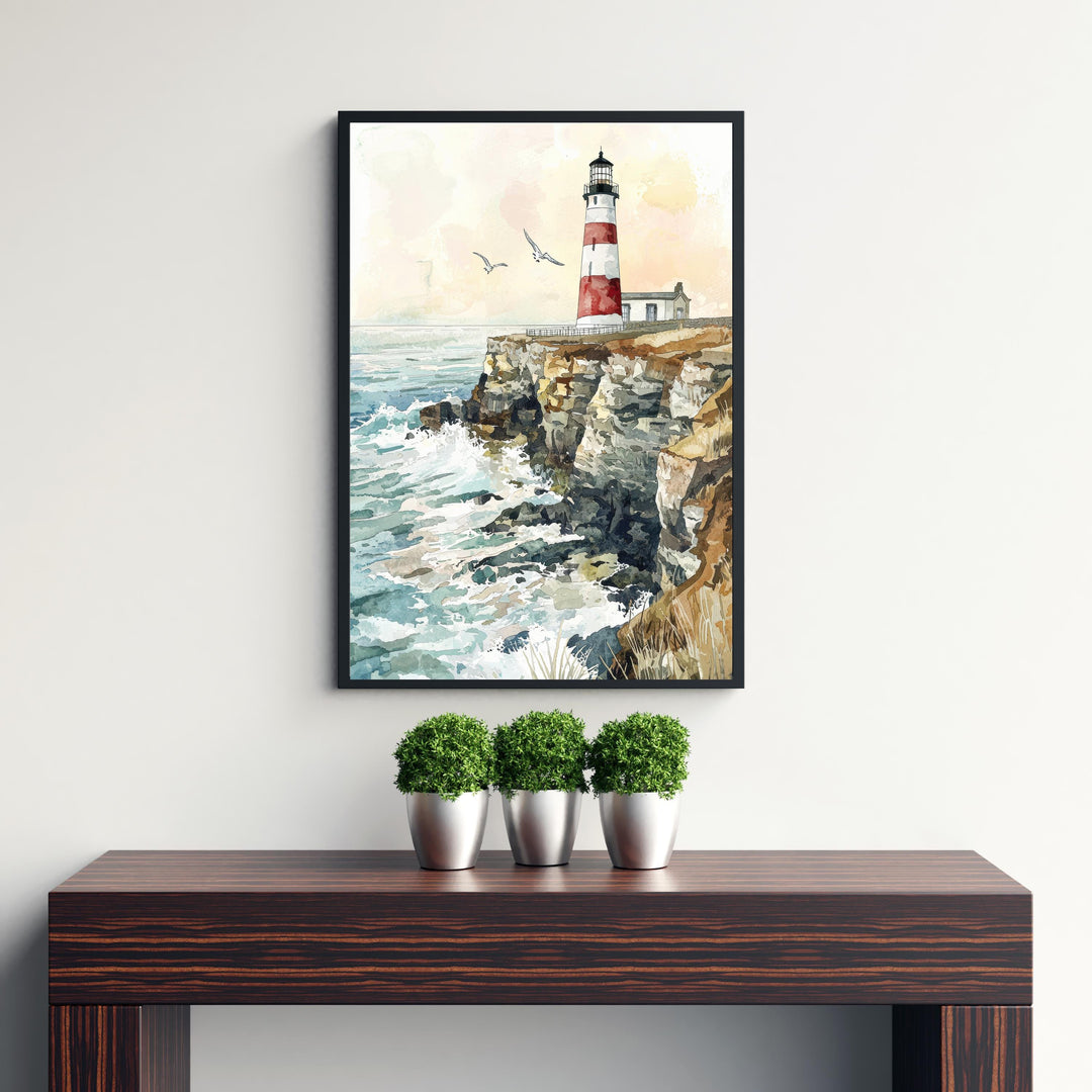 Portland Bill Lighthouse Watercolor Art Print, Dorset Coastal Painting, Jurassic Coast Wall Decor, Lighthouse Gift