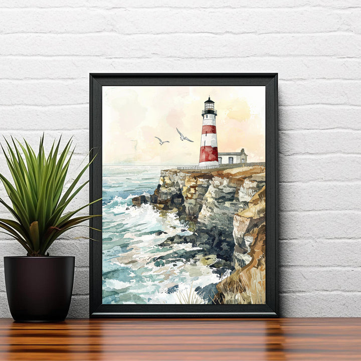 Portland Bill Lighthouse Watercolor Art Print, Dorset Coastal Painting, Jurassic Coast Wall Decor, Lighthouse Gift