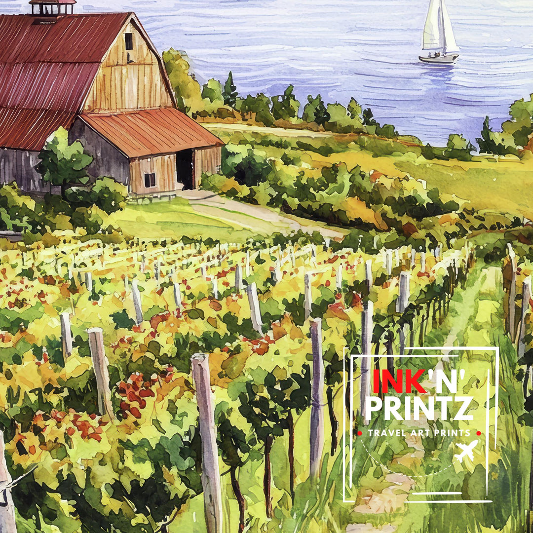 Prince Edward County Watercolor Art Print, Ontario Wine Country Painting, Sandbanks Wall Decor, Canadian Gift