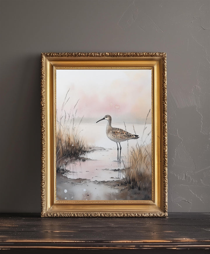 Shorebird Marshland Watercolor Print Cottagecore Decor Dark Academia Art Enchanted Wildlife Illustration Vintage Nature Wall Art