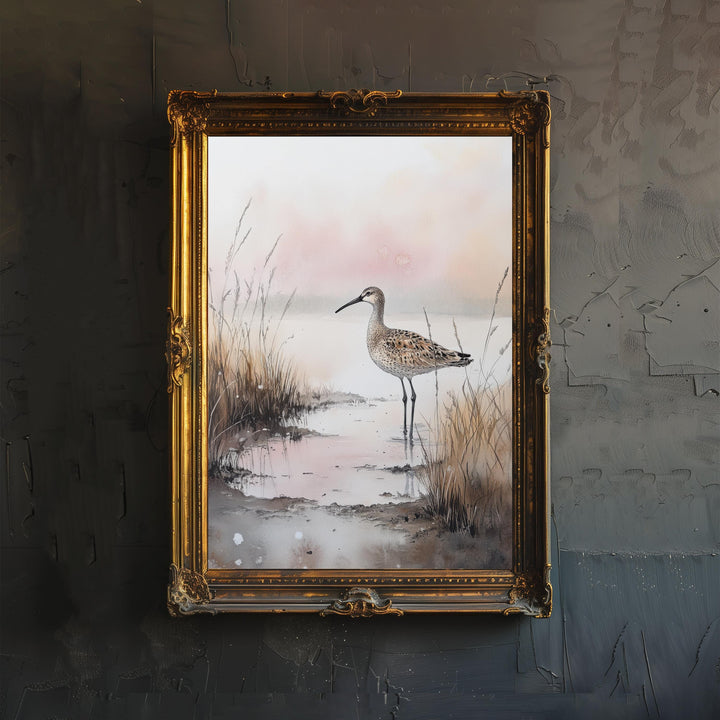 Shorebird Marshland Watercolor Print Cottagecore Decor Dark Academia Art Enchanted Wildlife Illustration Vintage Nature Wall Art