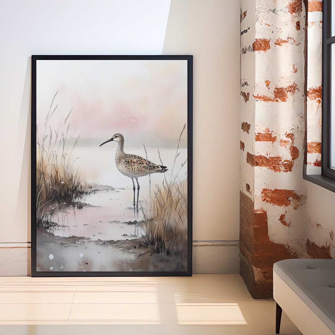 Shorebird Marshland Watercolor Print Cottagecore Decor Dark Academia Art Enchanted Wildlife Illustration Vintage Nature Wall Art