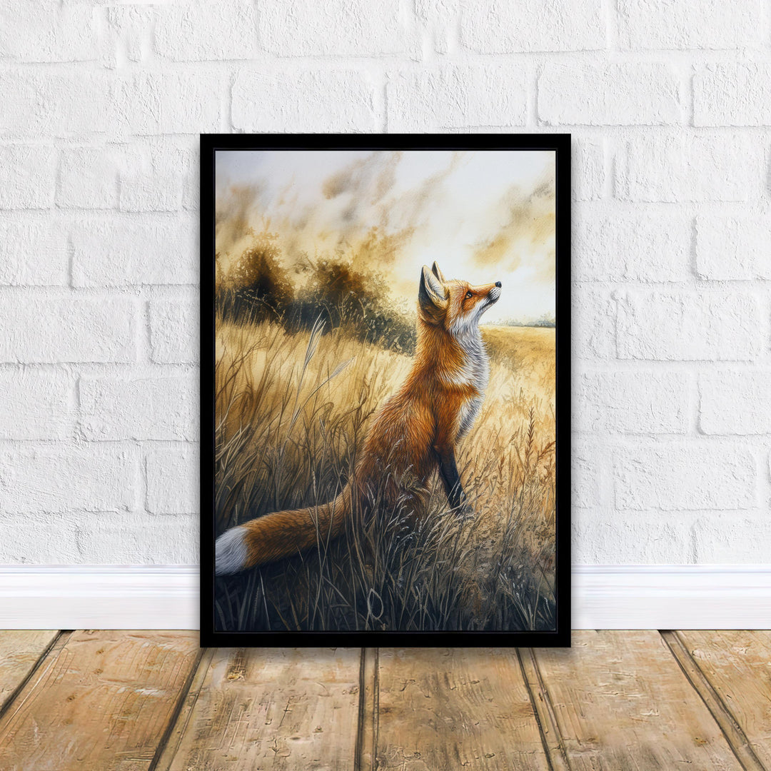 Fox in a Field Watercolor Print Cottagecore Decor Dark Academia Art Enchanted Wildlife Illustration Vintage Nature Wall Art