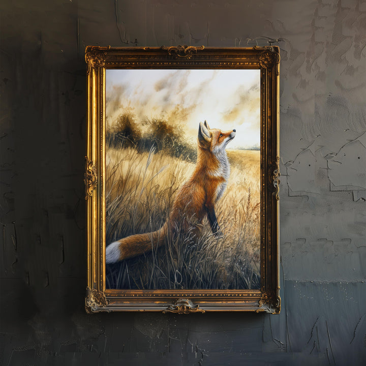 Fox in a Field Watercolor Print Cottagecore Decor Dark Academia Art Enchanted Wildlife Illustration Vintage Nature Wall Art
