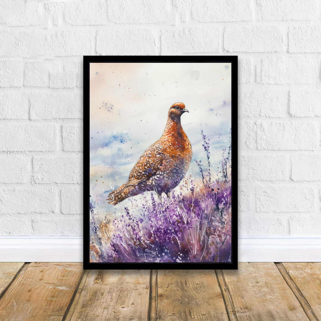 Partridge in Heather Watercolor Print Cottagecore Decor Dark Academia Art Enchanted Wildlife Illustration Vintage Nature Wall Art