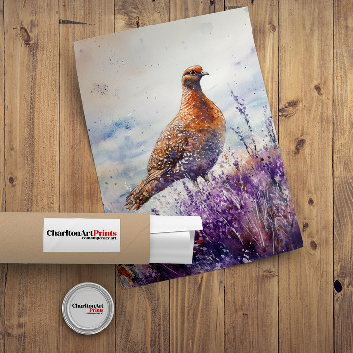 Partridge in Heather Watercolor Print Cottagecore Decor Dark Academia Art Enchanted Wildlife Illustration Vintage Nature Wall Art