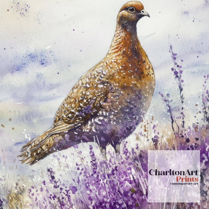 Partridge in Heather Watercolor Print Cottagecore Decor Dark Academia Art Enchanted Wildlife Illustration Vintage Nature Wall Art