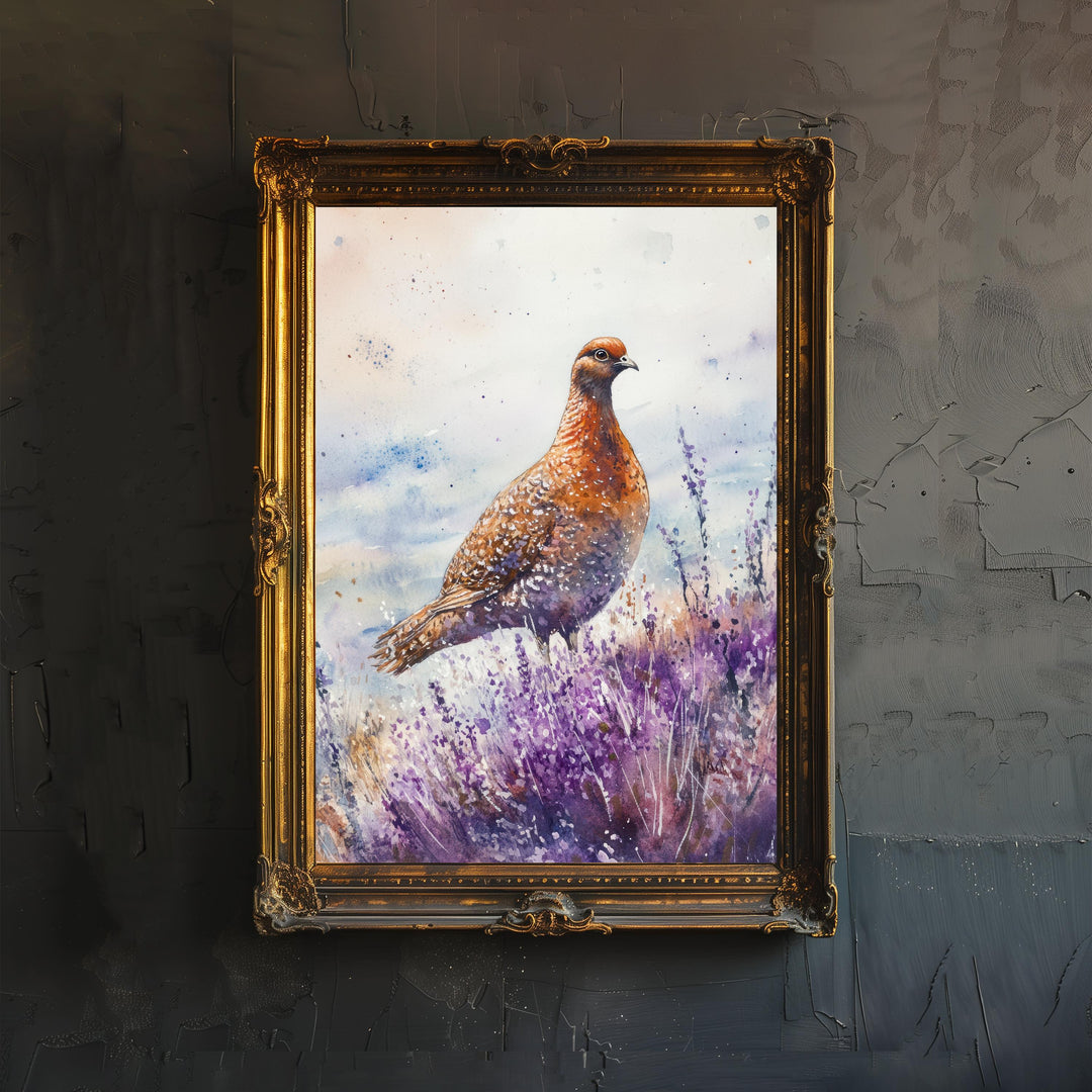 Partridge in Heather Watercolor Print Cottagecore Decor Dark Academia Art Enchanted Wildlife Illustration Vintage Nature Wall Art