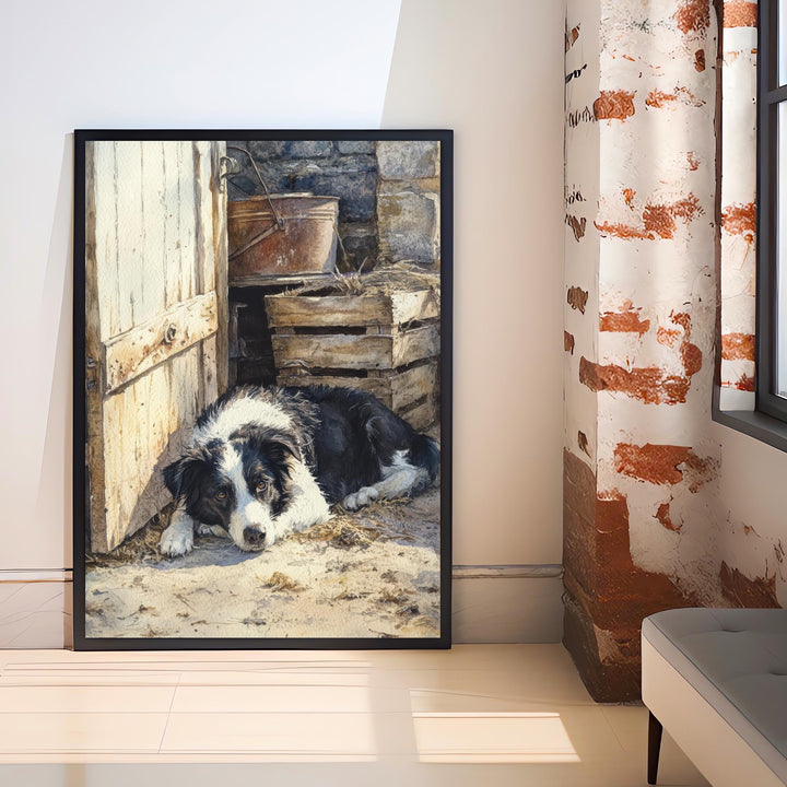 Border Collie Watercolor Print Cottagecore Decor Dark Academia Art Rustic Country Illustration Vintage Wall Art