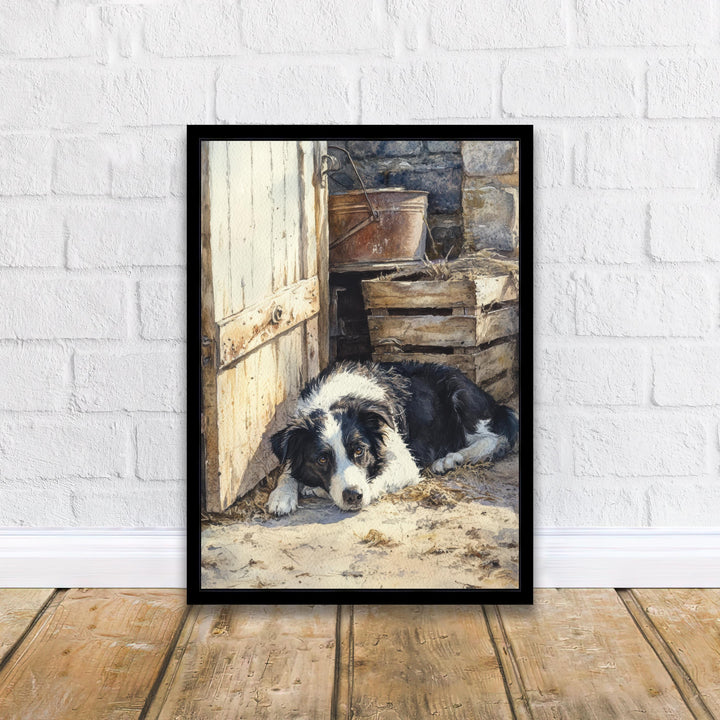 Border Collie Watercolor Print Cottagecore Decor Dark Academia Art Rustic Country Illustration Vintage Wall Art