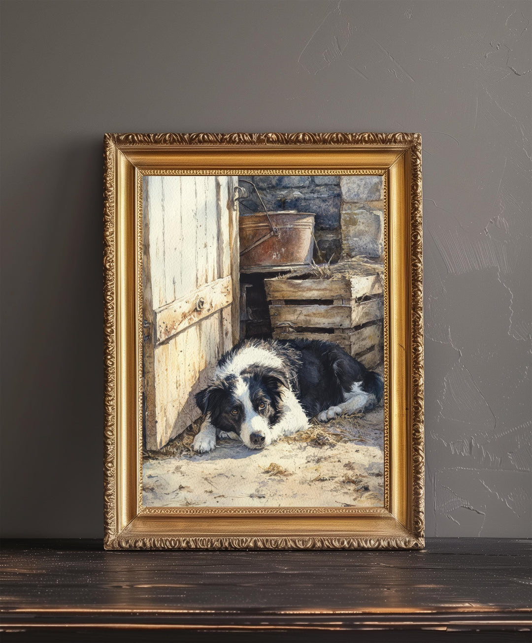 Border Collie Watercolor Print Cottagecore Decor Dark Academia Art Rustic Country Illustration Vintage Wall Art