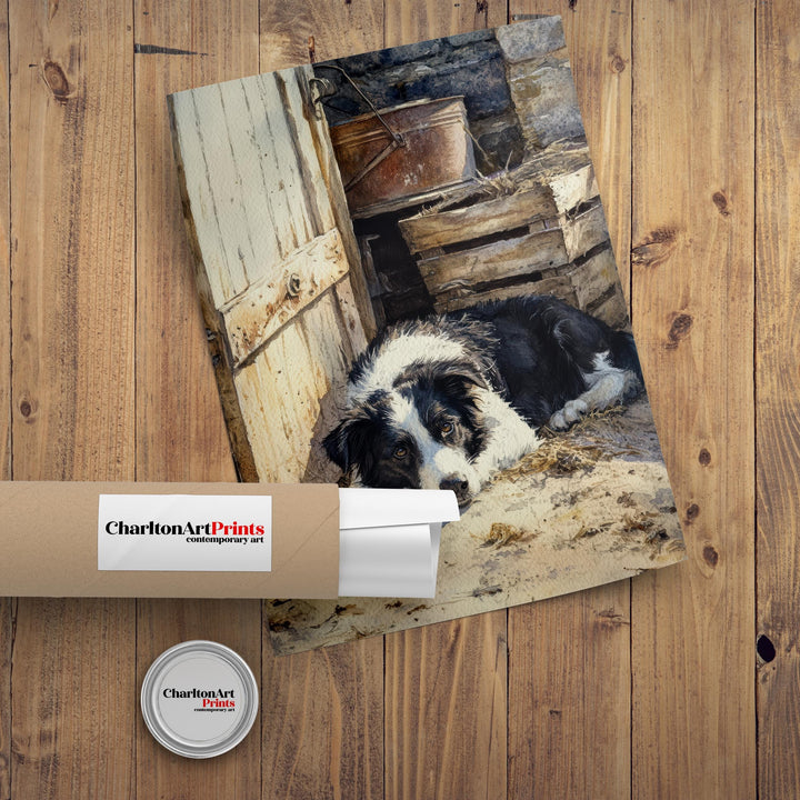 Border Collie Watercolor Print Cottagecore Decor Dark Academia Art Rustic Country Illustration Vintage Wall Art