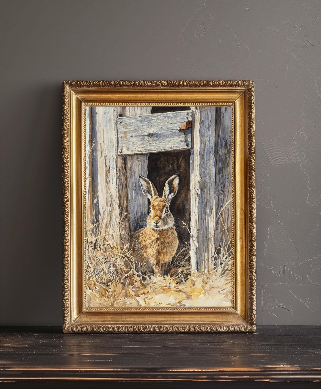 Hare at the Shed Door Watercolor Print Cottagecore Decor Dark Academia Art Enchanted Wildlife Illustration Vintage Nature Wall Art