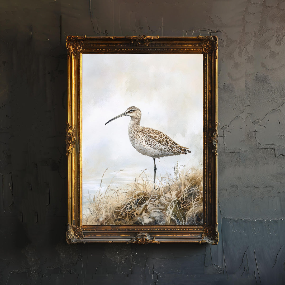 Curlew on the Moorland Watercolor Print Cottagecore Decor Dark Academia Art Enchanted Wildlife Illustration Vintage Nature Wall Art
