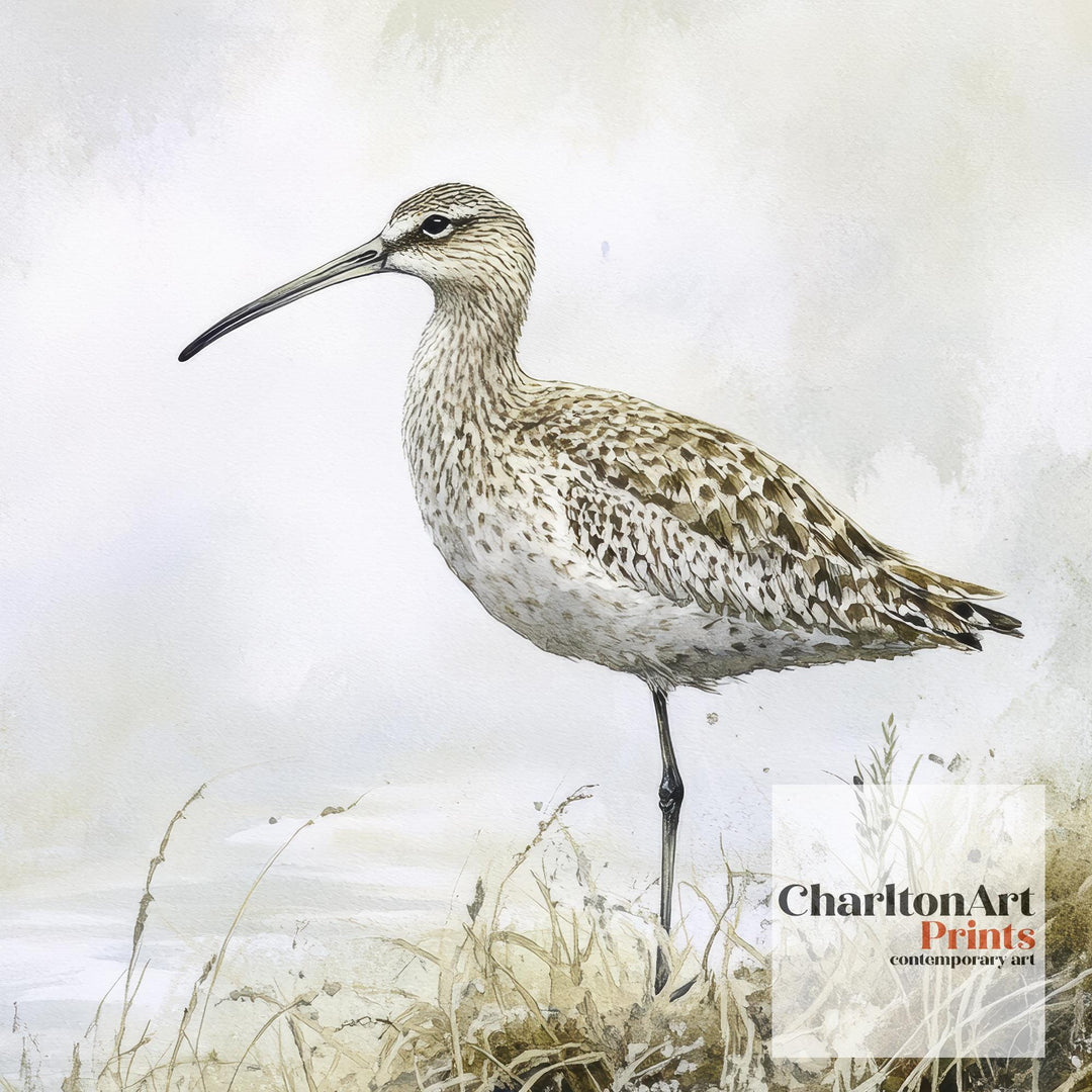 Curlew on the Moorland Watercolor Print Cottagecore Decor Dark Academia Art Enchanted Wildlife Illustration Vintage Nature Wall Art