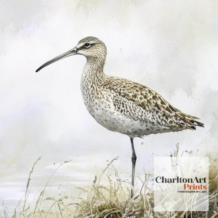 Curlew on the Moorland Watercolor Print Cottagecore Decor Dark Academia Art Enchanted Wildlife Illustration Vintage Nature Wall Art