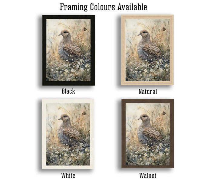 Partridge in the Meadow Watercolor Print Cottagecore Decor Dark Academia Art Enchanted Wildlife Illustration Vintage Nature Wall Art