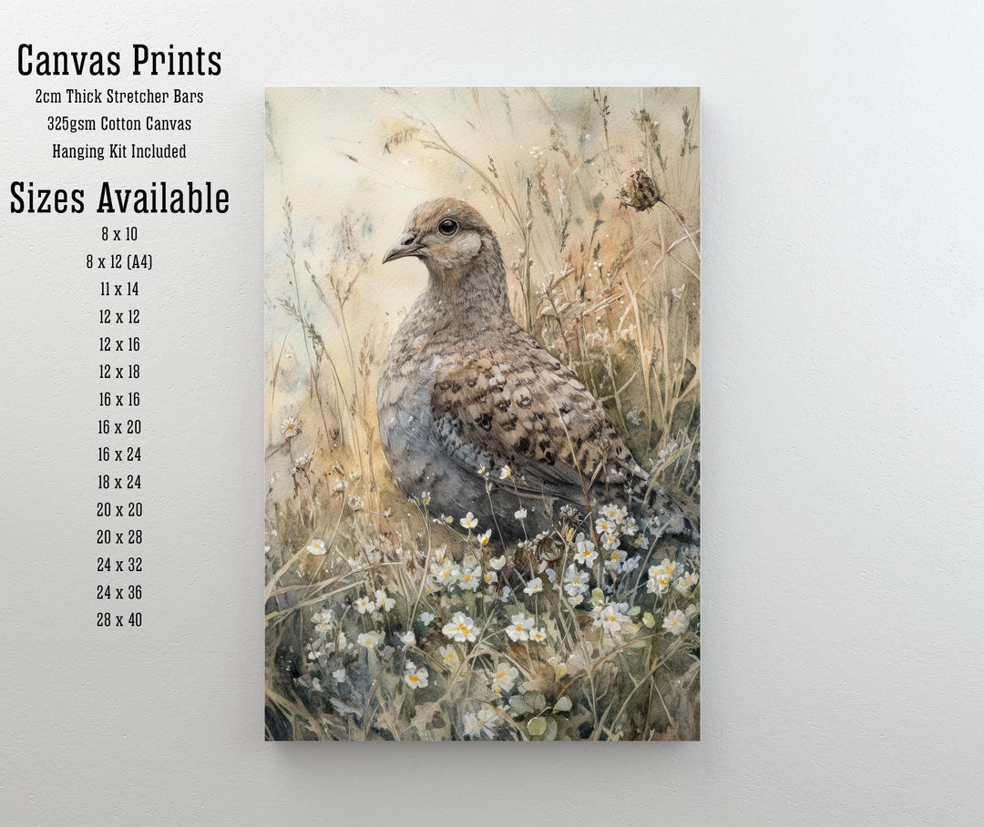 Partridge in the Meadow Watercolor Print Cottagecore Decor Dark Academia Art Enchanted Wildlife Illustration Vintage Nature Wall Art