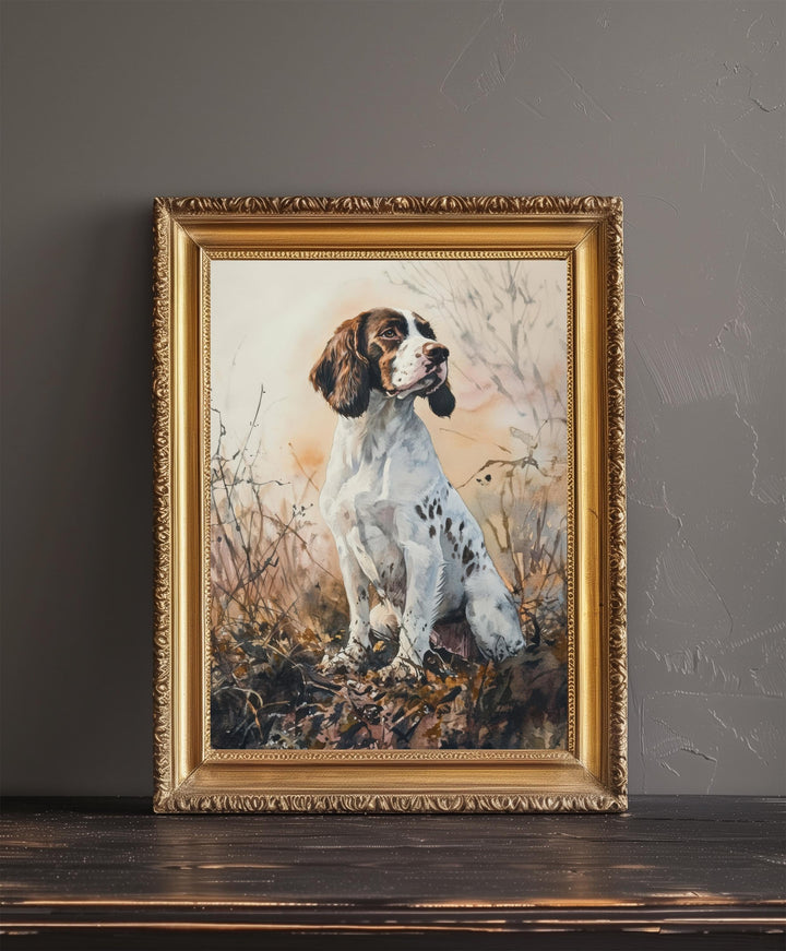Springer Spaniel Watercolor Print Cottagecore Decor Dark Academia Art Rustic Country Illustration Vintage Wall Art