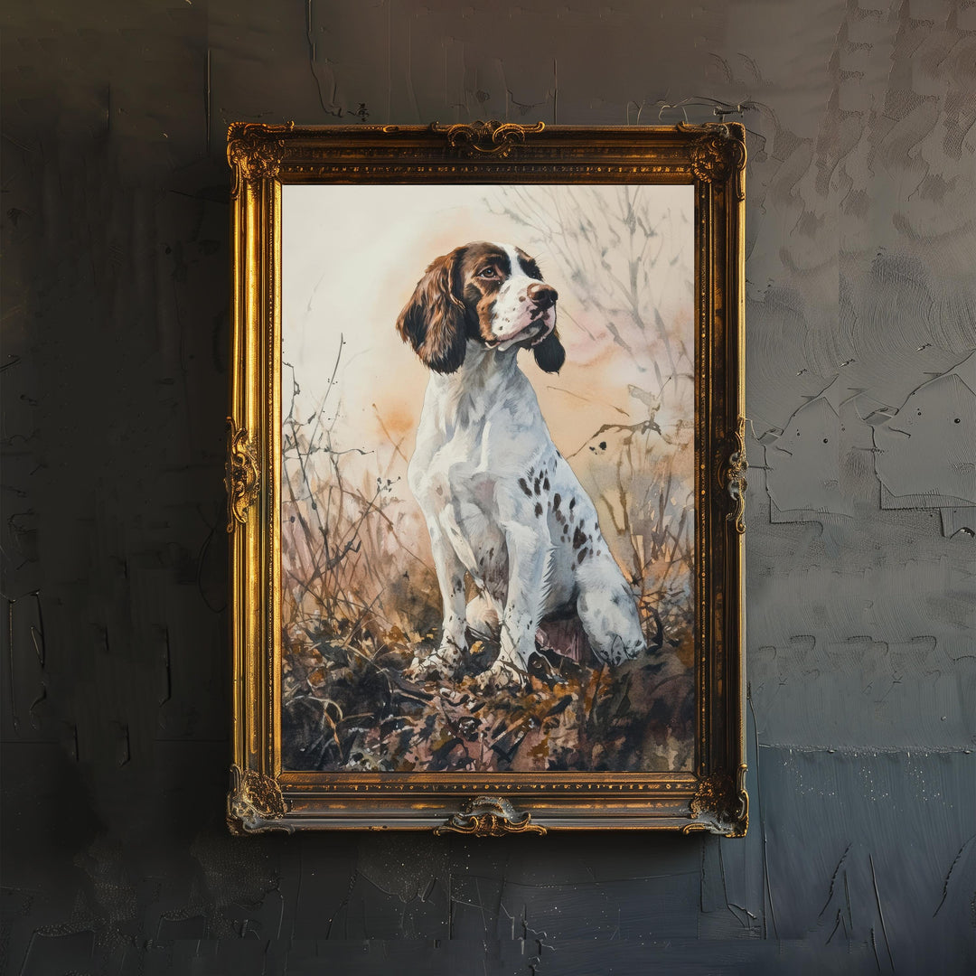Springer Spaniel Watercolor Print Cottagecore Decor Dark Academia Art Rustic Country Illustration Vintage Wall Art