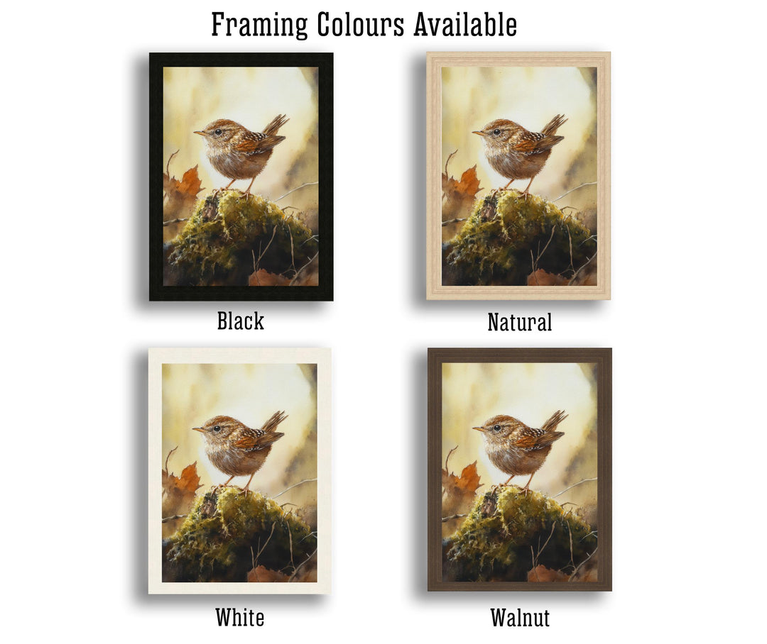 Wren on a Mossy Mound Watercolor Print Cottagecore Decor Dark Academia Art Enchanted Wildlife Illustration Vintage Nature Wall Art