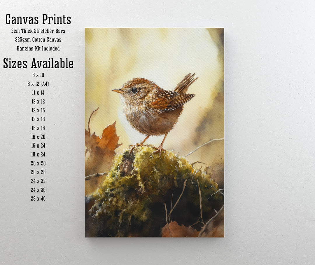 Wren on a Mossy Mound Watercolor Print Cottagecore Decor Dark Academia Art Enchanted Wildlife Illustration Vintage Nature Wall Art