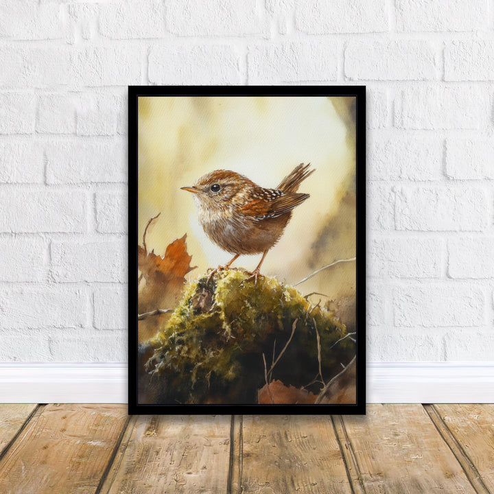 Wren on a Mossy Mound Watercolor Print Cottagecore Decor Dark Academia Art Enchanted Wildlife Illustration Vintage Nature Wall Art