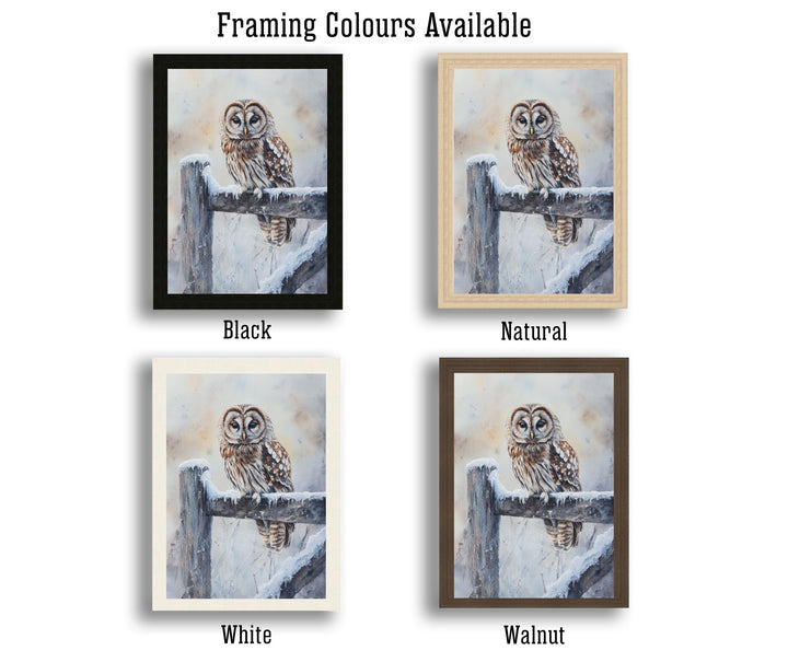 Owl on a Snowy Fence Watercolor Print Cottagecore Decor Dark Academia Art Enchanted Wildlife Illustration Vintage Nature Wall Art