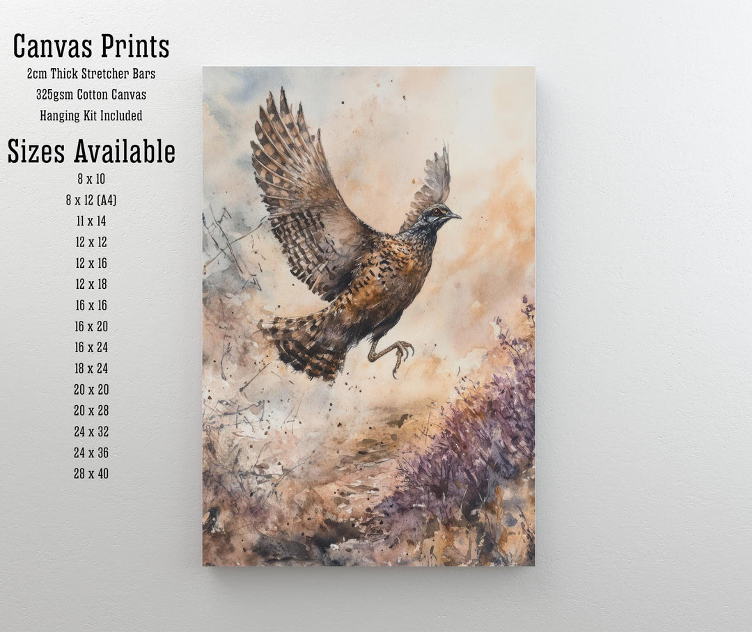 Grouse in Flight Watercolor Print Cottagecore Decor Dark Academia Art Enchanted Wildlife Illustration Vintage Nature Wall Art