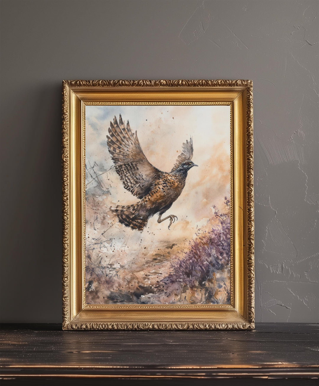 Grouse in Flight Watercolor Print Cottagecore Decor Dark Academia Art Enchanted Wildlife Illustration Vintage Nature Wall Art