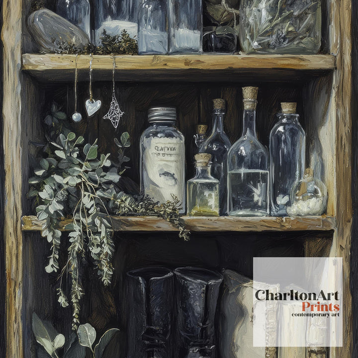 Alchemist's Shelf Print Dark Academia Art Cottagecore Decor Magical Still Life Vintage Wall Art