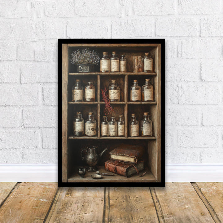 Vintage Apothecary Cabinet Print Dark Academia Art Witchy Decor Magical Herbalism Illustration Moody Wall Art