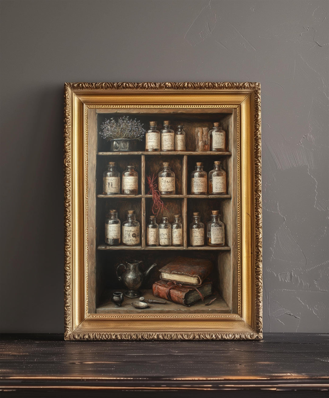 Vintage Apothecary Cabinet Print Dark Academia Art Witchy Decor Magical Herbalism Illustration Moody Wall Art