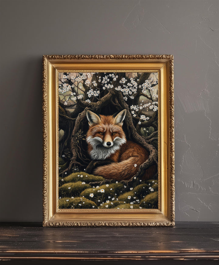 Fox Among Hawthorn Roots Poster Cottagecore Decor Dark Academia Art Enchanted Wildlife Illustration Vintage Nature Wall Art