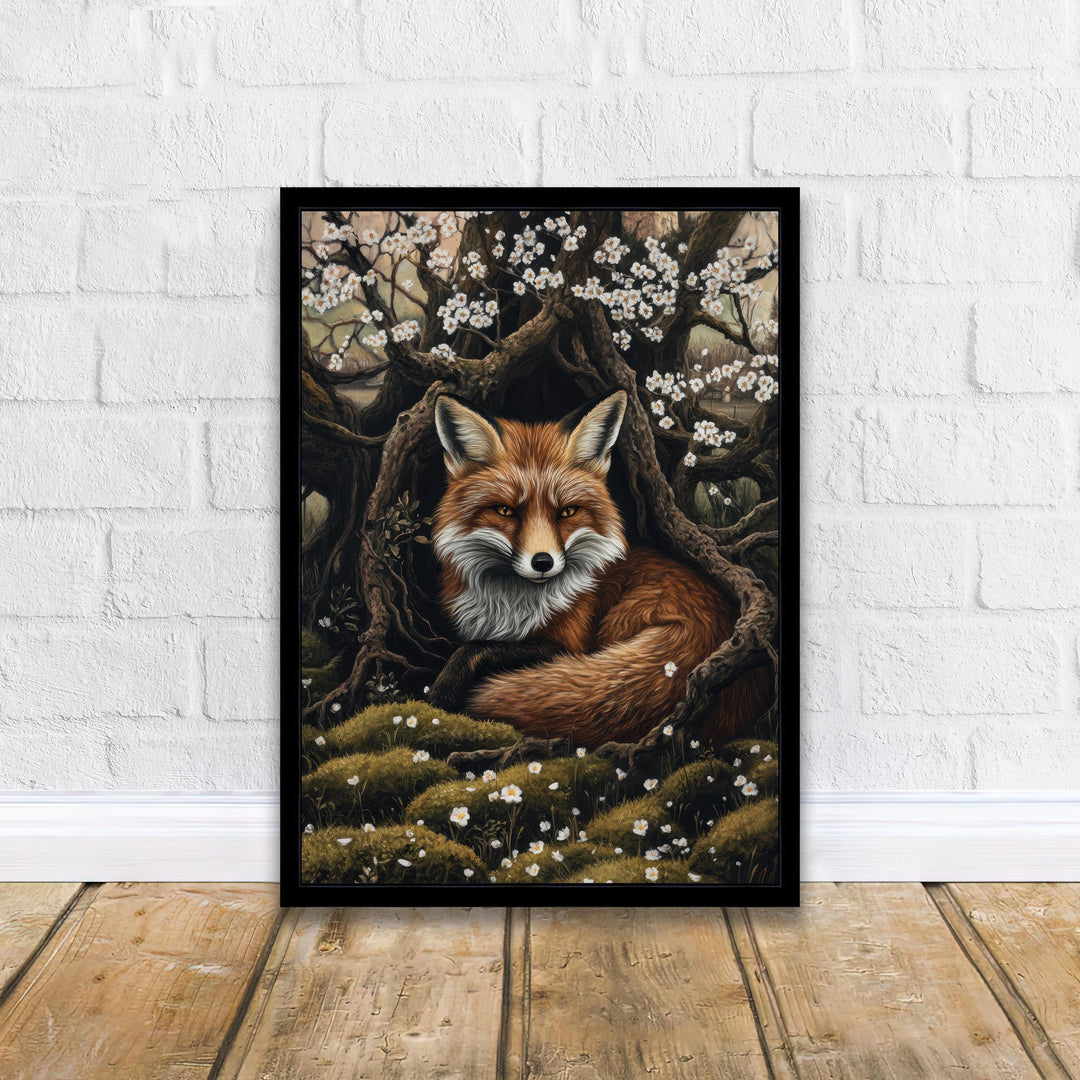 Fox Among Hawthorn Roots Poster Cottagecore Decor Dark Academia Art Enchanted Wildlife Illustration Vintage Nature Wall Art