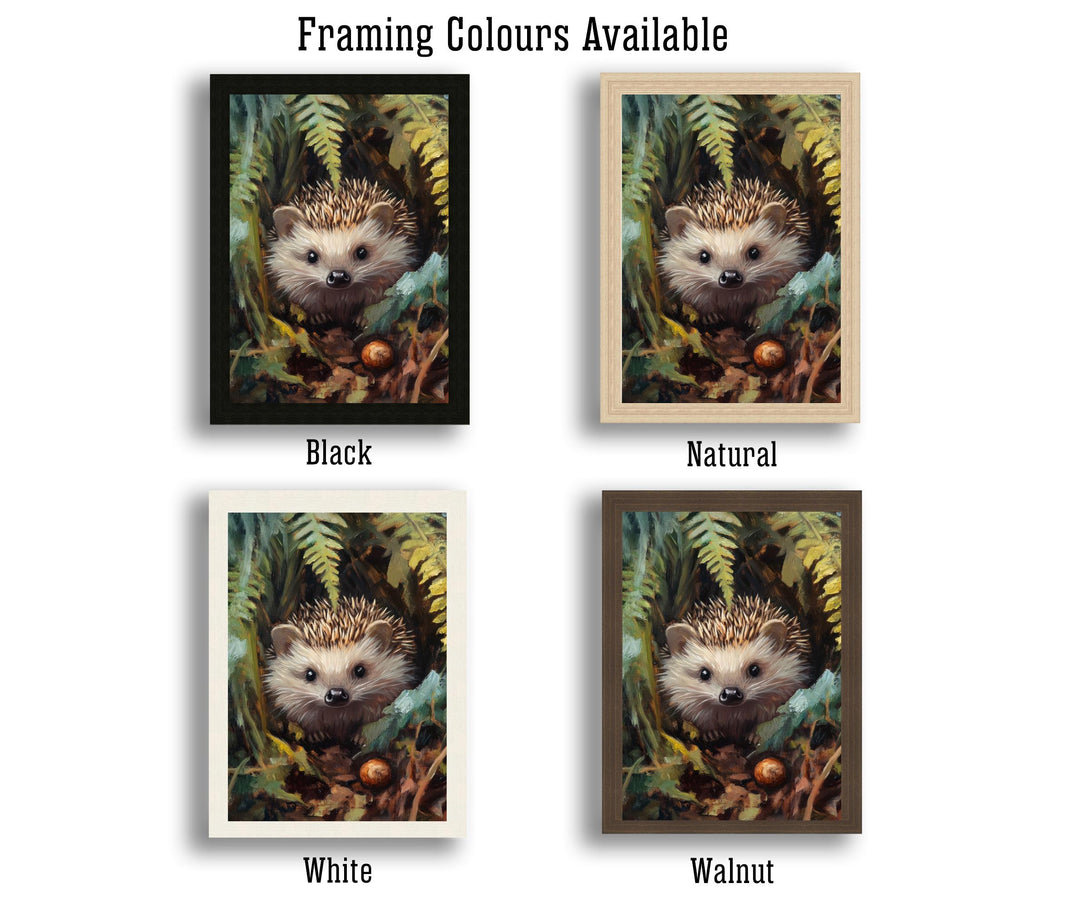 Hedgehog Beneath Fern Fronds Poster Cottagecore Decor Dark Academia Art Enchanted Wildlife Illustration Vintage Nature Wall Art