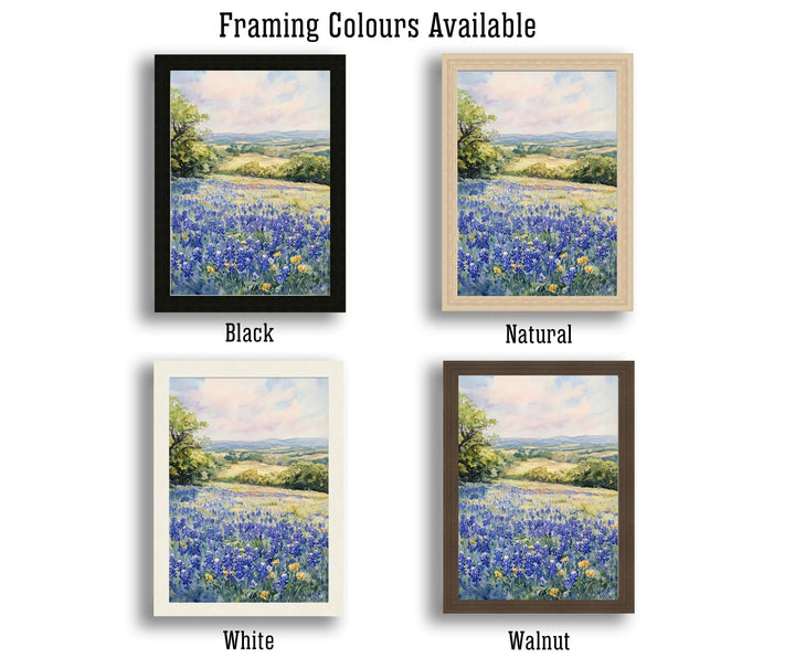 Texas Hill Country Watercolor Art Print Bluebonnets Painting Texas Wall Decor Travel Gift