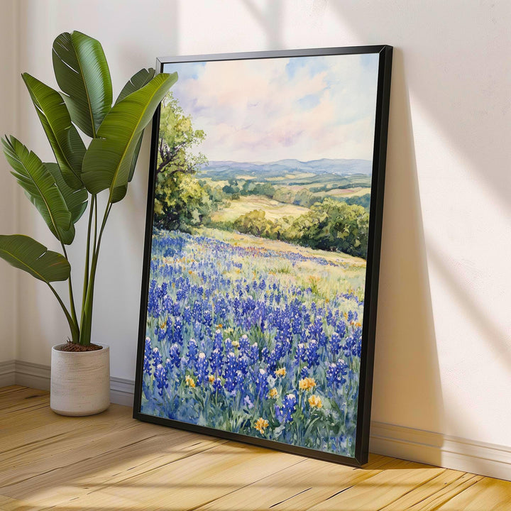 Texas Hill Country Watercolor Art Print Bluebonnets Painting Texas Wall Decor Travel Gift