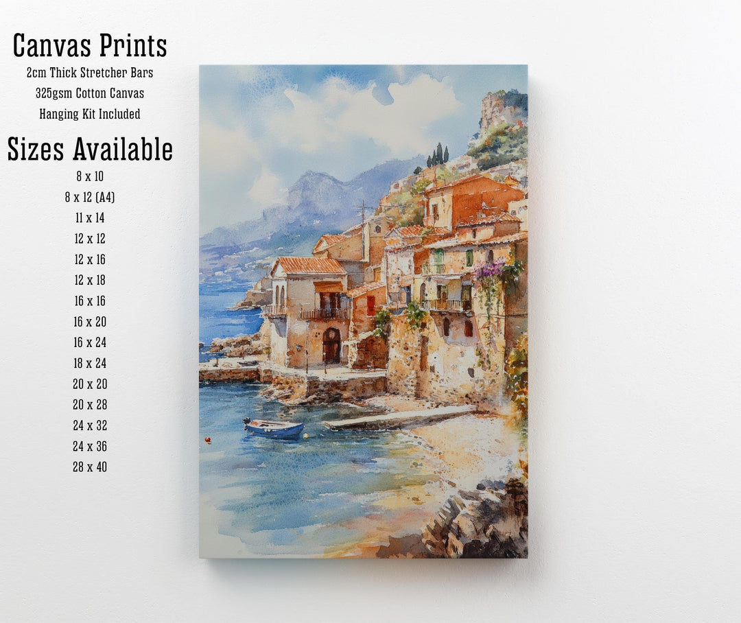 Sicily Italy Watercolor Art Print, Mount Etna Painting Mediterranean Travel Wall Decor, Italian Gift