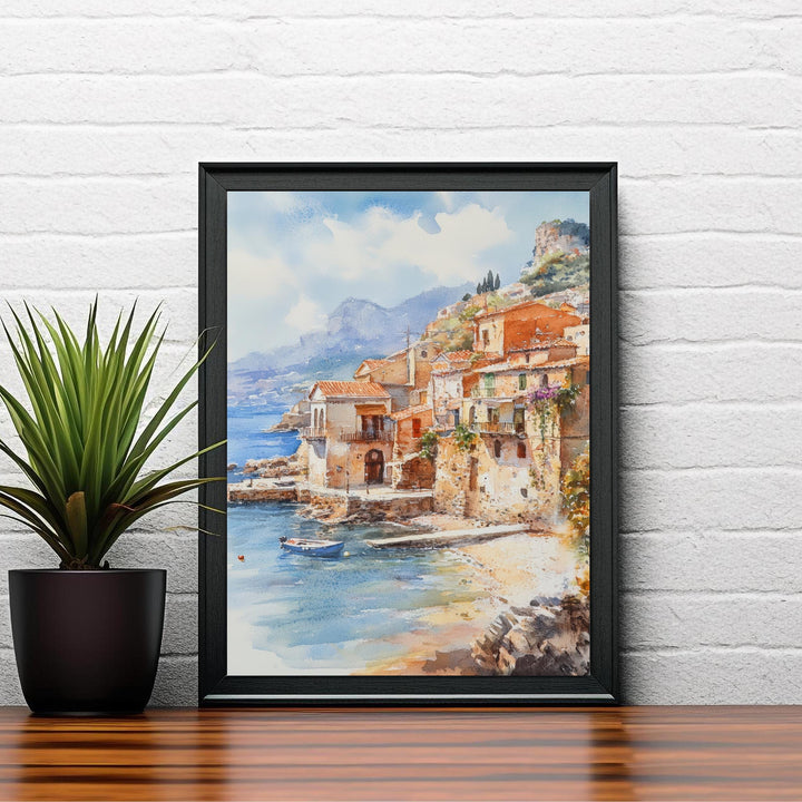 Sicily Italy Watercolor Art Print, Mount Etna Painting Mediterranean Travel Wall Decor, Italian Gift