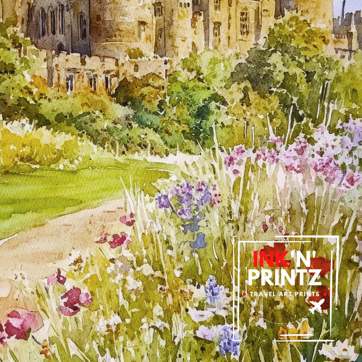 Alnwick Castle Watercolor Painting Northumberland Wall Art Historic Castle Print Medieval England Decor Gift
