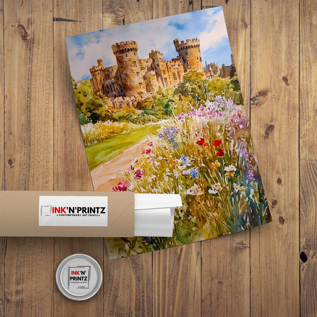 Alnwick Castle Watercolor Painting Northumberland Wall Art Historic Castle Print Medieval England Decor Gift