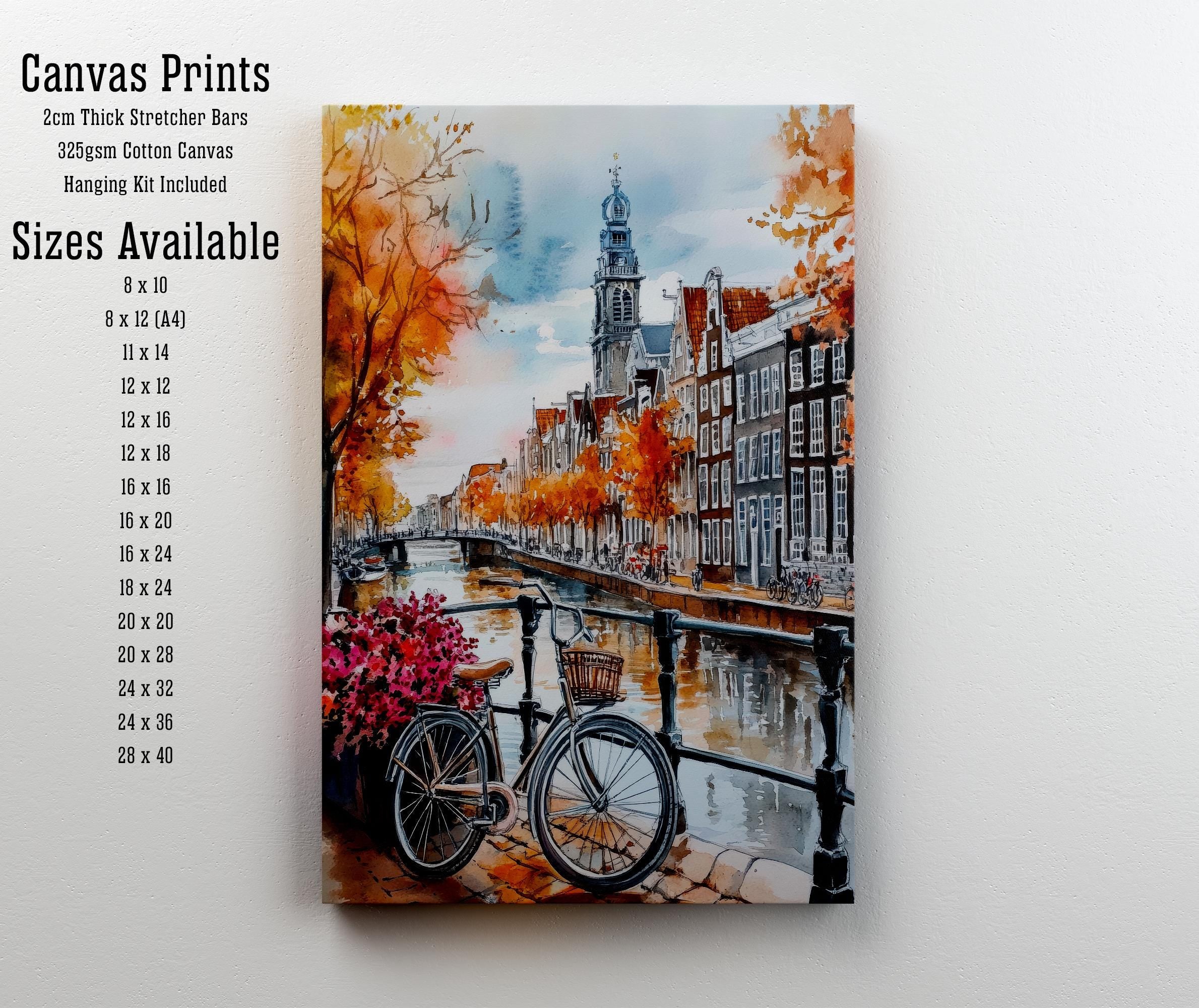 Amsterdam Watercolor Painting Netherlands Wall Art Canal Houses Print European Cityscape Decor Travel Gift