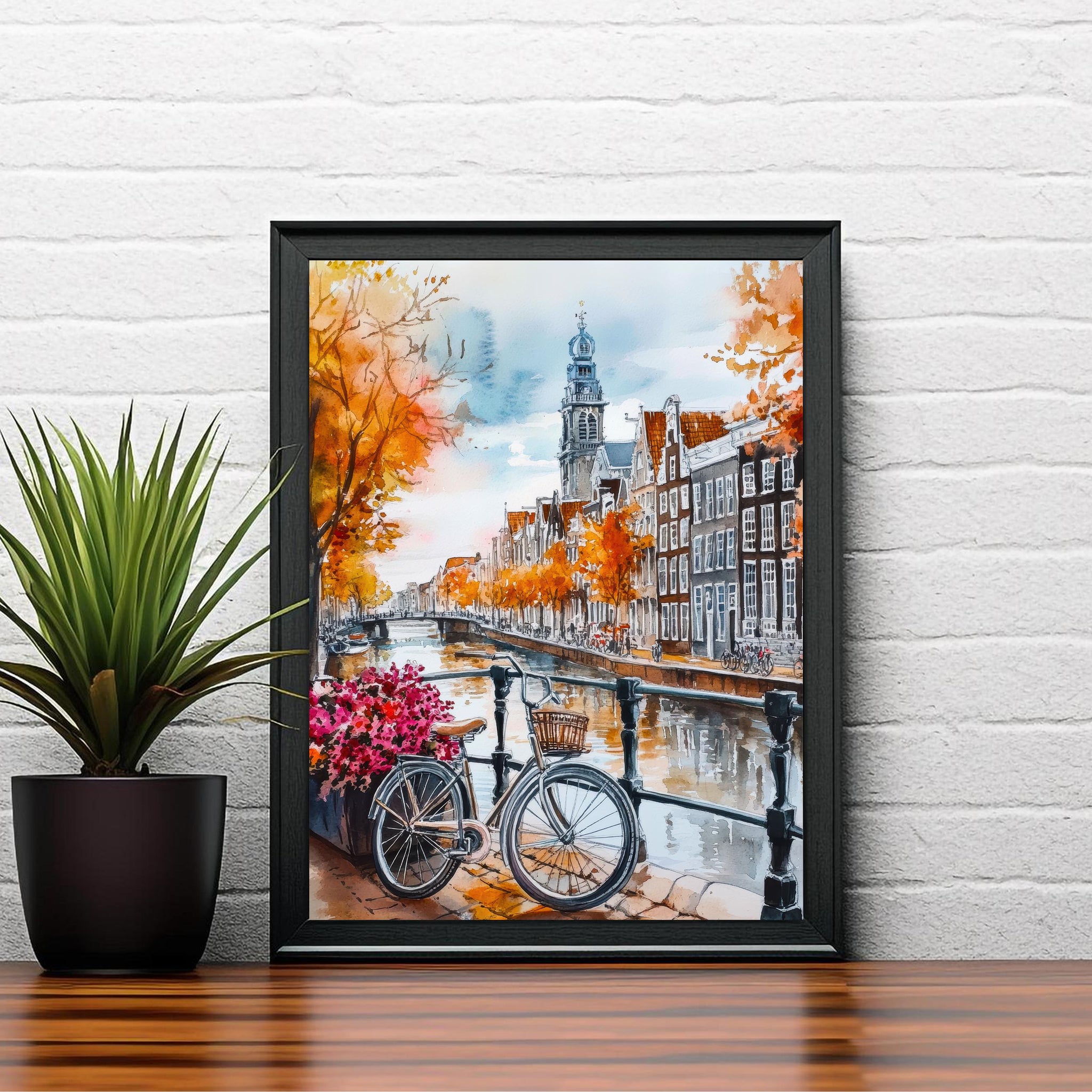 Amsterdam Watercolor Painting Netherlands Wall Art Canal Houses Print European Cityscape Decor Travel Gift