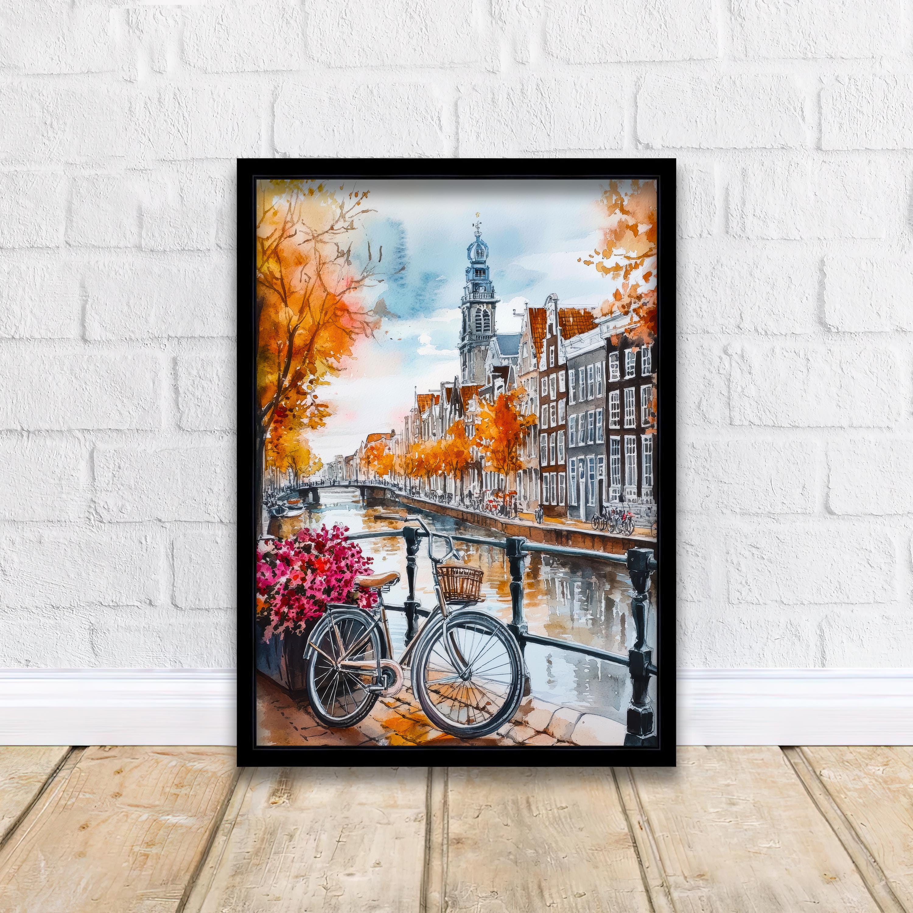 Amsterdam Watercolor Painting Netherlands Wall Art Canal Houses Print European Cityscape Decor Travel Gift