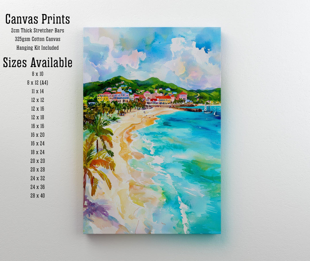 Antigua Watercolor Painting Caribbean Wall Art Tropical Island Print Coastal Decor Travel Gift
