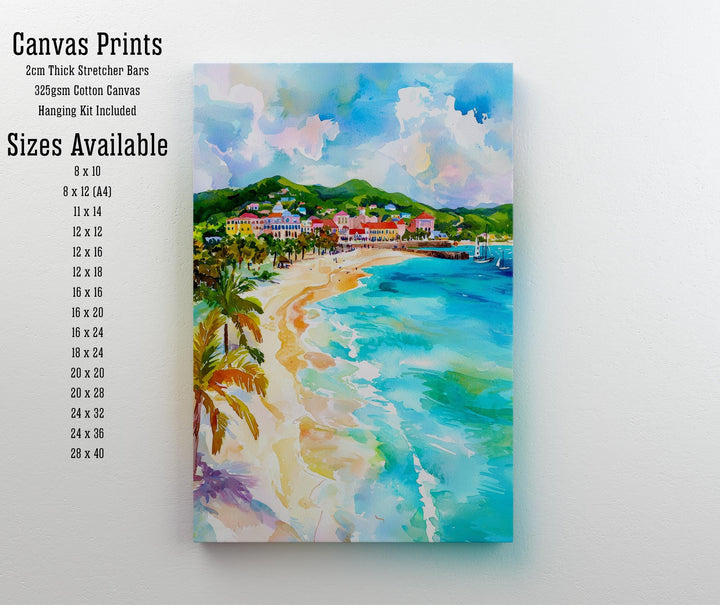 Antigua Watercolor Painting Caribbean Wall Art Tropical Island Print Coastal Decor Travel Gift
