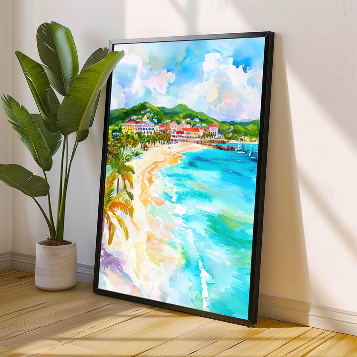 Antigua Watercolor Painting Caribbean Wall Art Tropical Island Print Coastal Decor Travel Gift
