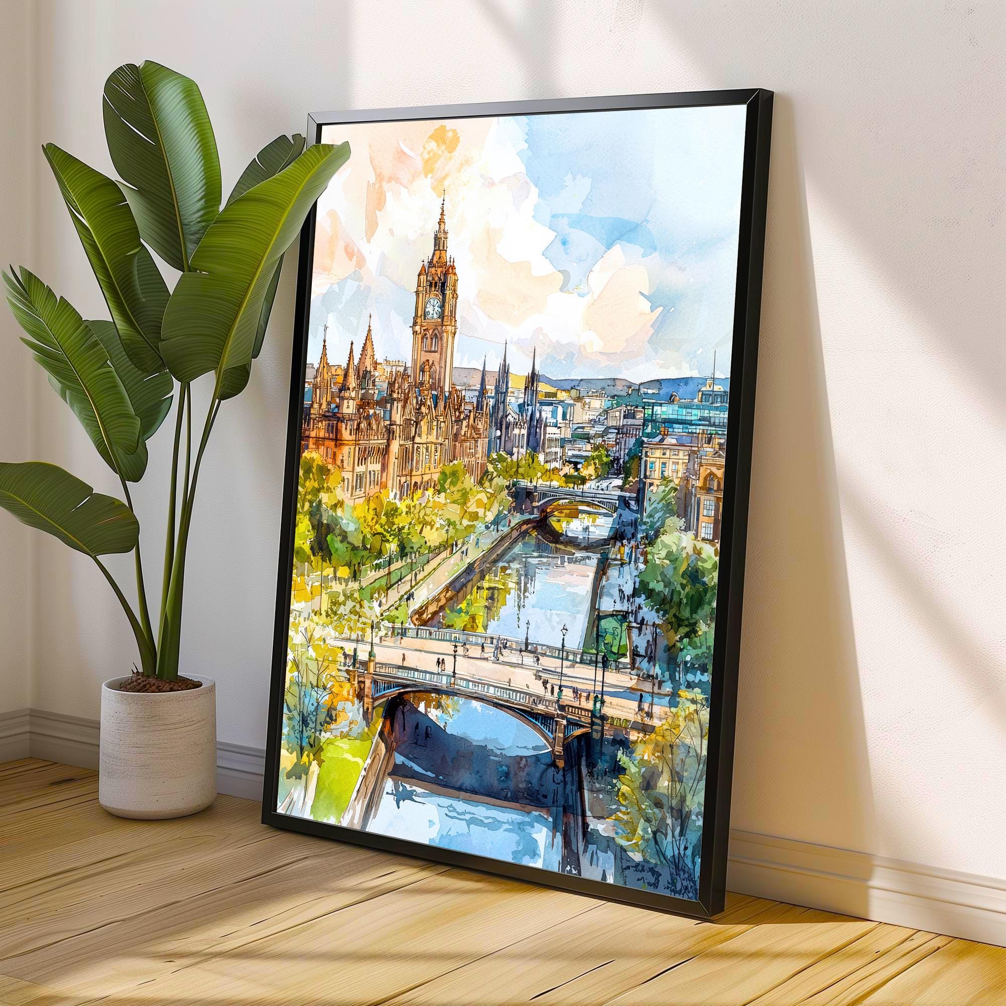 Glasgow Scotland Travel Poster Print City Wall Art Scottish Architecture Decor Gift for UK Lovers