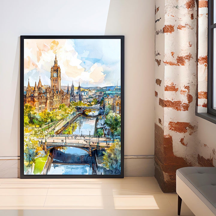 Glasgow Scotland Travel Poster Print City Wall Art Scottish Architecture Decor Gift for UK Lovers